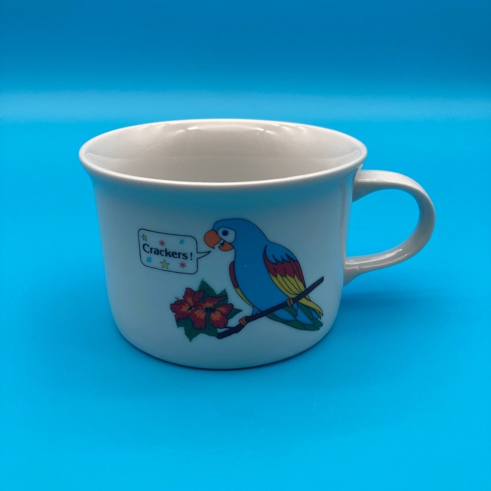 Vintage 1990s Giftcraft Parrot Talk Crackers Mug/Cup Colourful Pop Art
